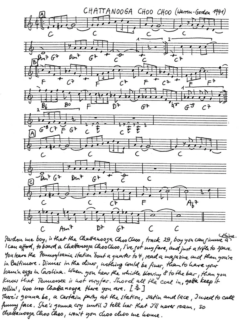 chattanooga choo choo free jazz leadsheet - Courtesy of the Jungle Jazz Band